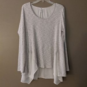 Tunic length sweater with chiffon details